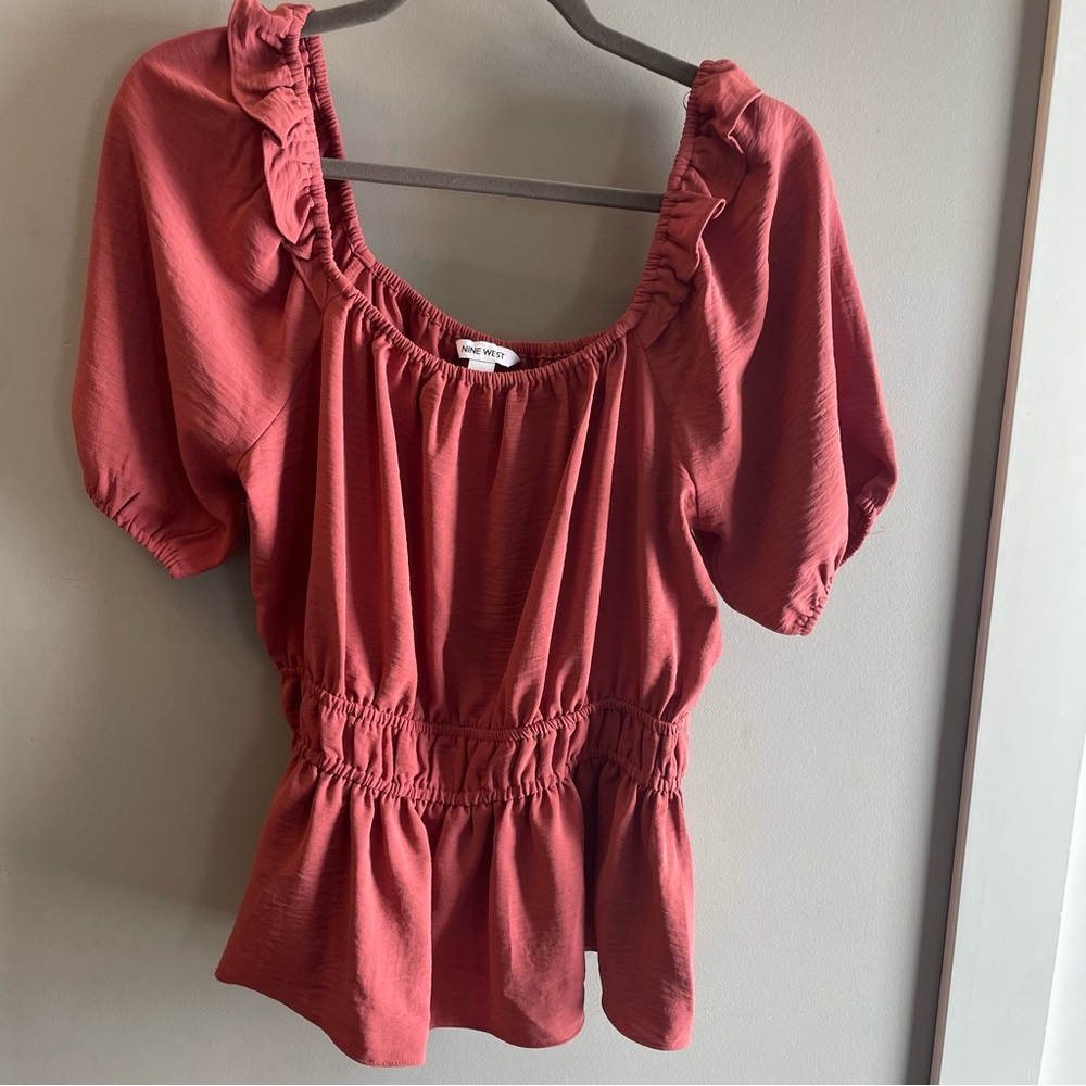 Women’s Nine West Puff Sleeve Square Neck Peplum Top